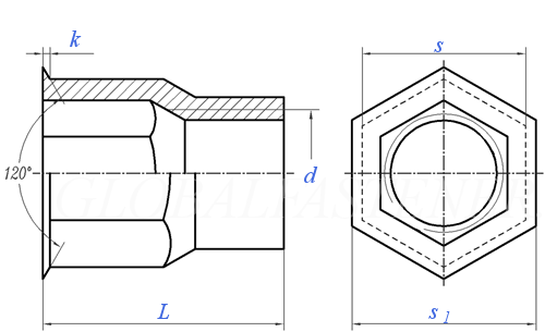 120° Small Countersunk Internal and External Half Hex Rivet Nuts