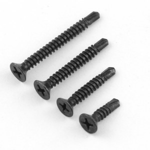 ฟอสเฟตดำ ออกไซด์สีดำ Countersunk สกรูเจาะหัวแบน DIN968 สกรูเจาะตัวเอง