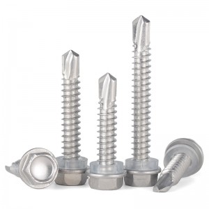 304 stainless steel cross hex flange tapping screw DIN7976 outer hexagonal drill tail screw