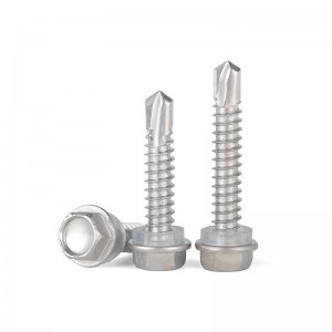 304 stainless steel cross hex flange tapping screw DIN7976 outer hexagonal drill tail screw