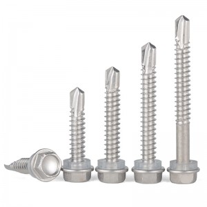 304 stainless steel cross hex flange tapping screw DIN7976 outer hexagonal drill tail screw