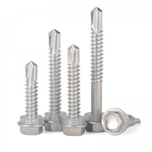 304 stainless steel cross hex flange tapping screw DIN7976 outer hexagonal drill tail screw