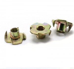 DIN1624 Color Yellow Zinc Plated Female Wood T Tee Four Claw Nut 4 Prong Tee Nuts