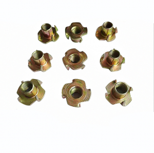 DIN1624 Color Yellow Zinc Plated Female Wood T Tee Four Claw Nut 4 Prong Tee Nuts