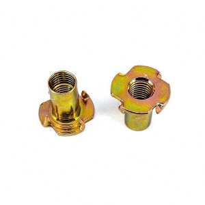 DIN1624 Color Yellow Zinc Plated Female Wood T Tee Four Claw Nut 4 Prong Tee Nuts