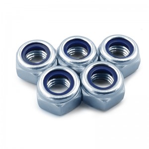 Tuercas de seguridad de nailon DIN982 DIN985 galvanizadas de acero de alta resistencia de grado 4 8 10 12 Tuercas Nylock galvanizadas en azul blanco