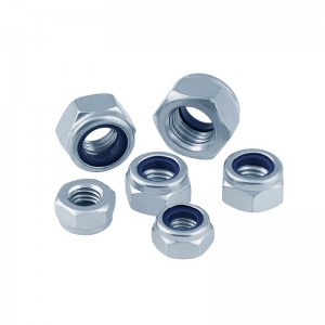 Tuercas de seguridad de nailon DIN982 DIN985 galvanizadas de acero de alta resistencia de grado 4 8 10 12 Tuercas Nylock galvanizadas en azul blanco