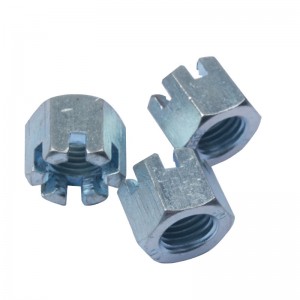 Alta resistência grau 4 8 10 12 aço galvanizado azul branco zinco DIN935 nozes do castelo