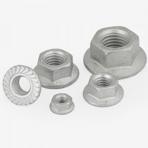 ความแข็งแรงสูงเกรด 4 8 10 12 เหล็กชุบสังกะสีแบบจุ่มร้อน HDG ชุบ DIN6923 Hex Flange Nuts