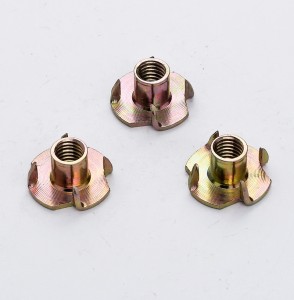 DIN1624 Color Yellow Zinc Plated Female Wood T Tee Four Claw Nut 4 Prong Tee Nuts