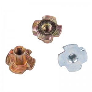 DIN1624 Màu vàng mạ kẽm Nữ gỗ T Tee Four Claw Nut 4 Prong Tee Nuts